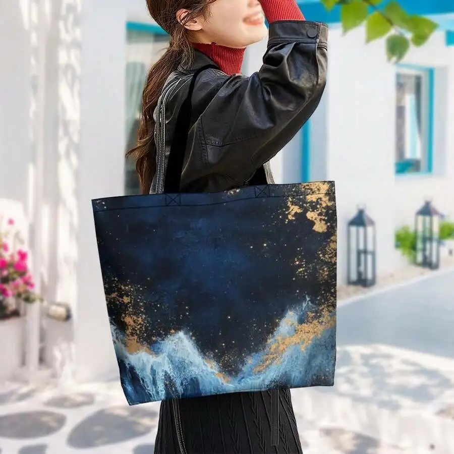 

Celestial Wave Tote Bag For Women And Men - Space Galaxy Print Canvas Shoulder Bag