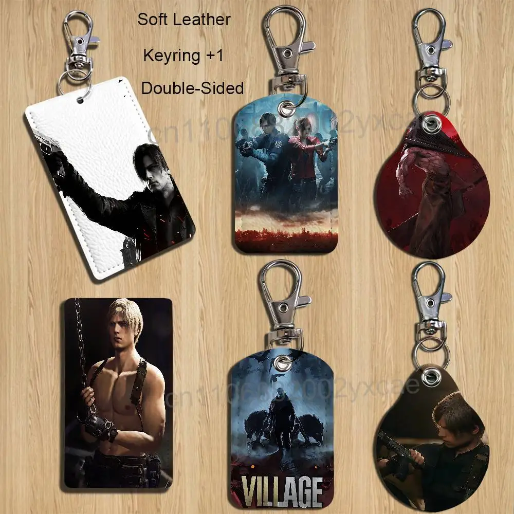 cool Leon Kennedy Resident Evil Leather Keychain Badge Holder with Lanyard  ID/Access Card Holder Key Ring Accessory Gift Option