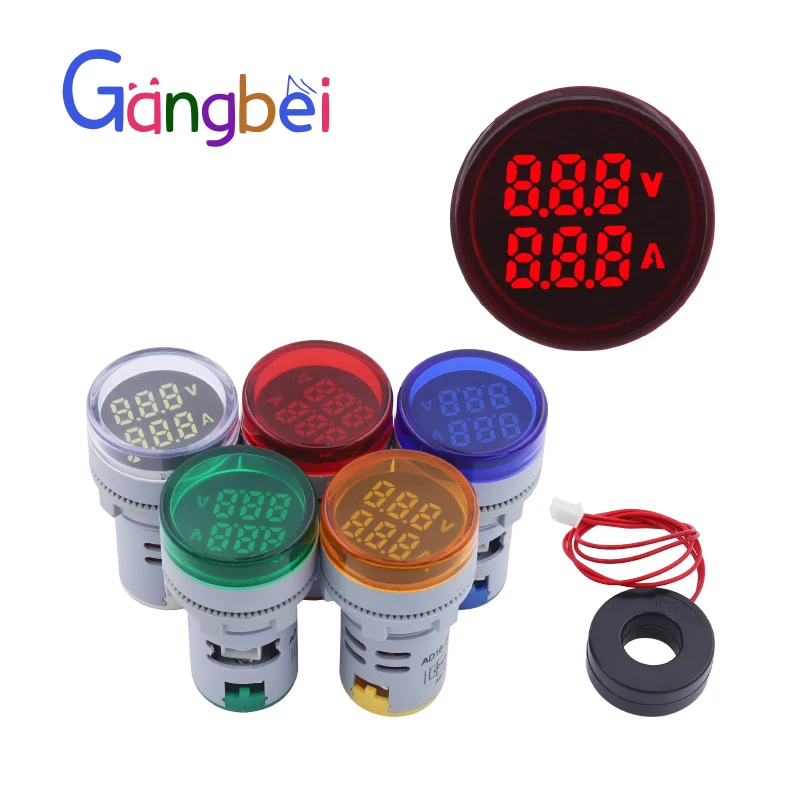 Lampu indikator tampilan ganda LED tegangan AC, ammeter 60-500V 1-100A tampilan digital AD16