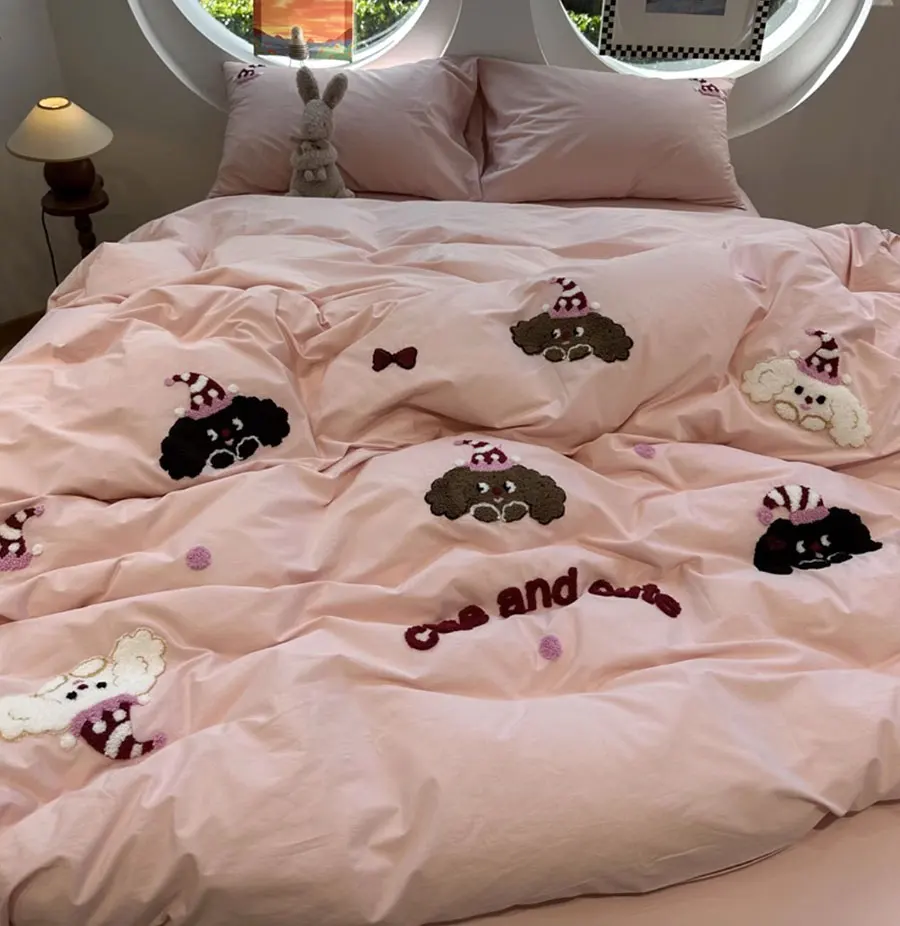 

Cute pink dog bedding set 1.2 1.5 1.8 2.0 teen,twin full queen king lovely cotton home textile bed sheet pillow case quilt cover