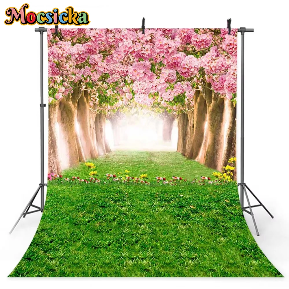 

Mocsicka Spring Scenery Photography Backdrop Green Grass Path Photo Booth Background Newborn Baby Portrait Back Drops Wallpaper