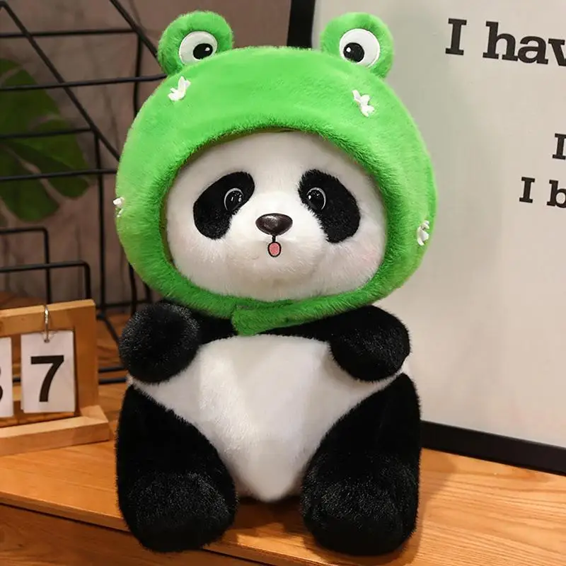 

Panda Plush Toy Giant Panda with Cute Frog Headwear Super Full Soft Chinese National Treasure Animal Doll Christmas Gifts