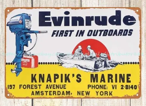 Evinrude Outboards boating marina Fishing Fisherman Nautical metal tin sign