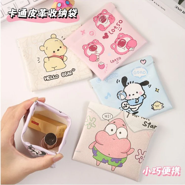 kawaii Anime Lotso Cartoon Women Lipstick Pouch Automatic Closing Earphone Storage Bag Automatic Closure Coins Makeup Pouch Bag