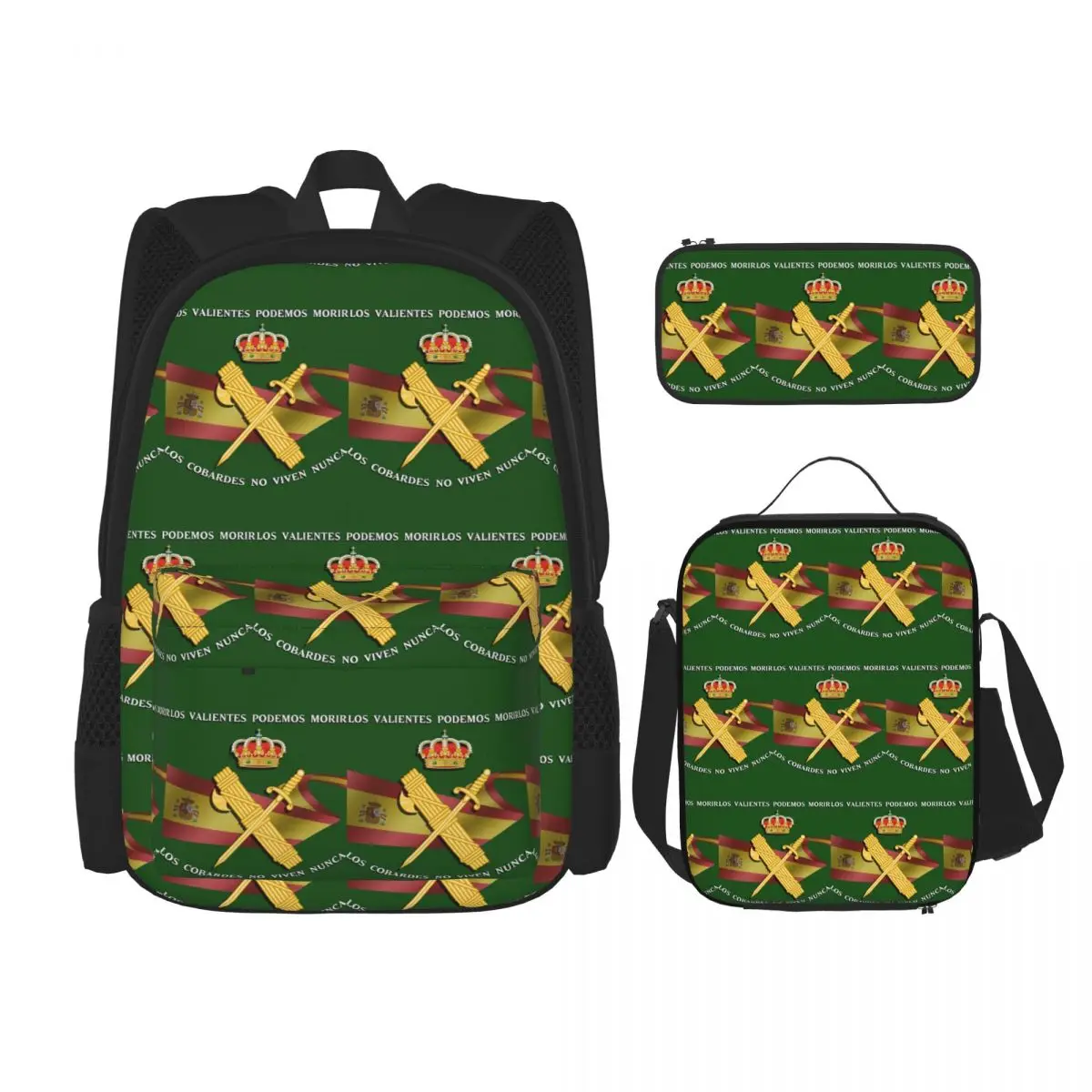 

Spanish Guard Civil Spain Flag Backpacks Boys Girls Bookbag School Bags Rucksack Lunch Bag Pen Bag Three-Piece Set