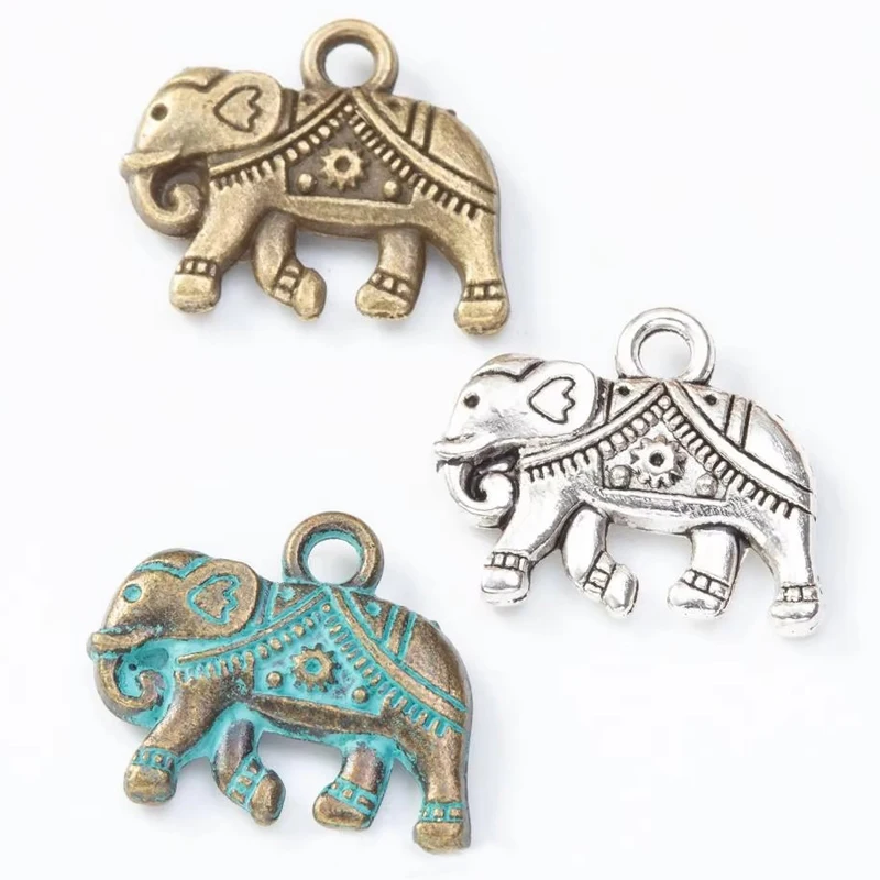 50pcs 22*17MM Fashionable Summer And Autumn Minimalist Multi-Color Retro Zinc Alloy Double-Sided Three-Dimensional Elephant Pend