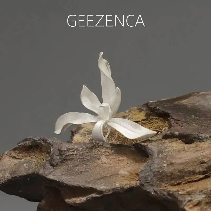 

GEEZENCA 925 Sterling Silver Brushed 3D Orchid Flower Necklace Pendant For Women Aesthetic Grace Dainty Pendants Without Chain