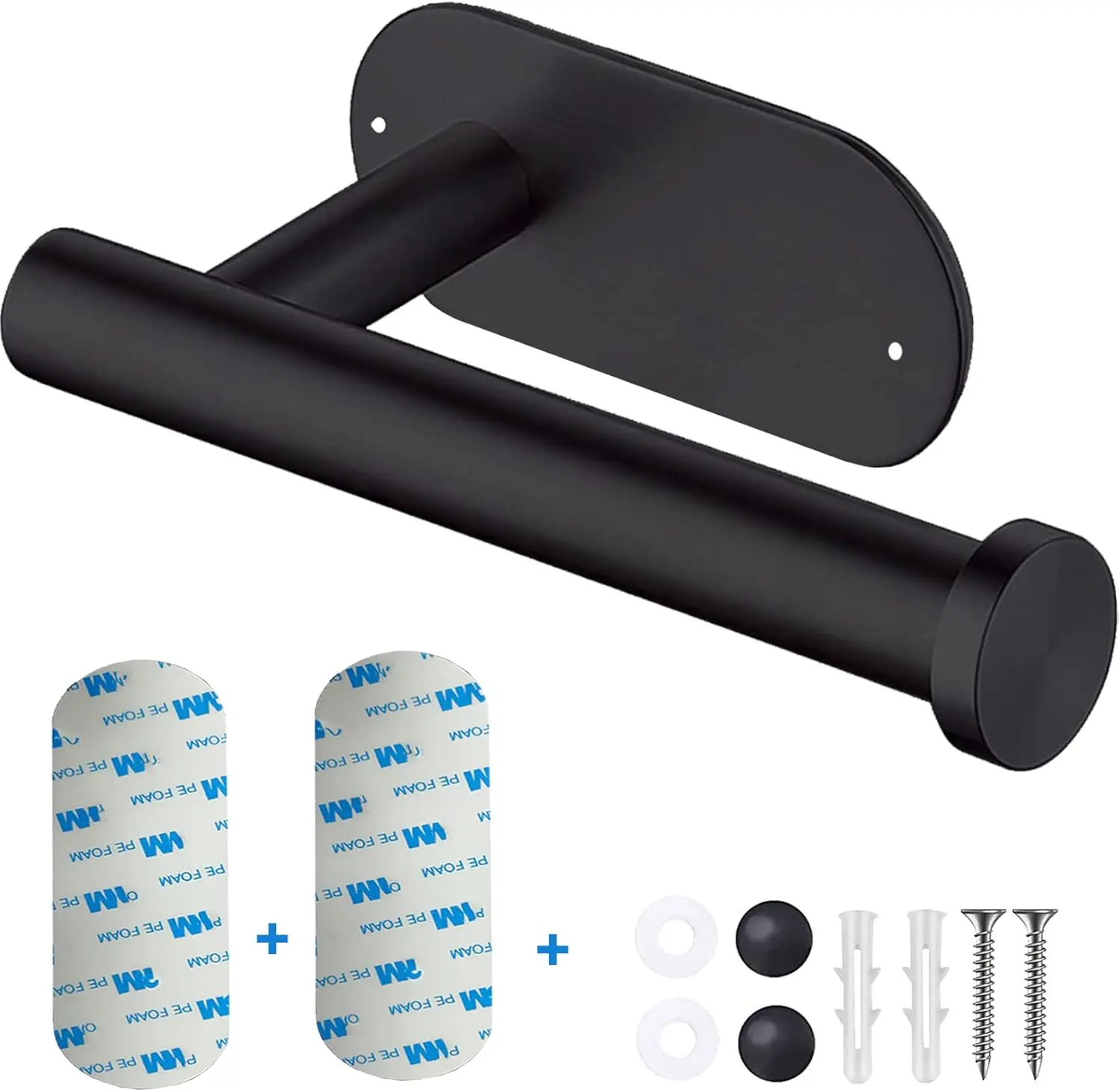 

Self-Adhesive Toilet Paper Holder with 2pcs Adhesives, Wall Mounted Roll Holder Drilling Optional, Matt Black Bathroom Rack