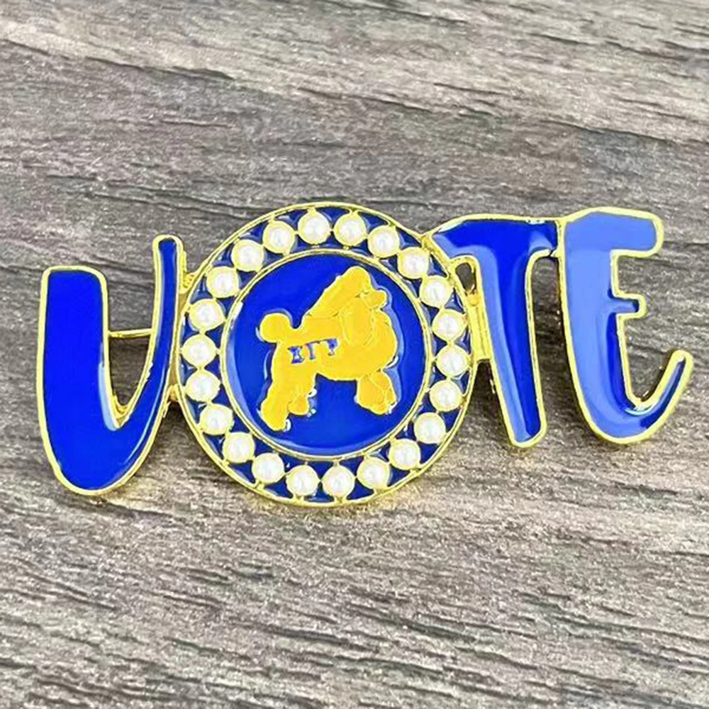 Sigma Gamma Rho Blue Yellow Enamel Poodle Women\'s VOTE Pin