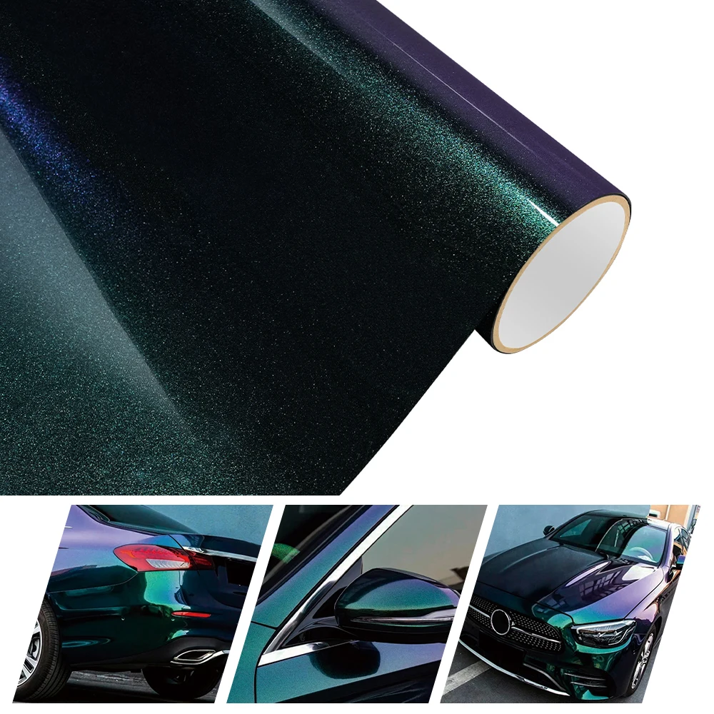 

Premium Diamond Purple&Green Vinyl Wrap Film Roll Self Adhesive Decal Car Wrapping DIY Easy to Use Air-Release Auto Accessories