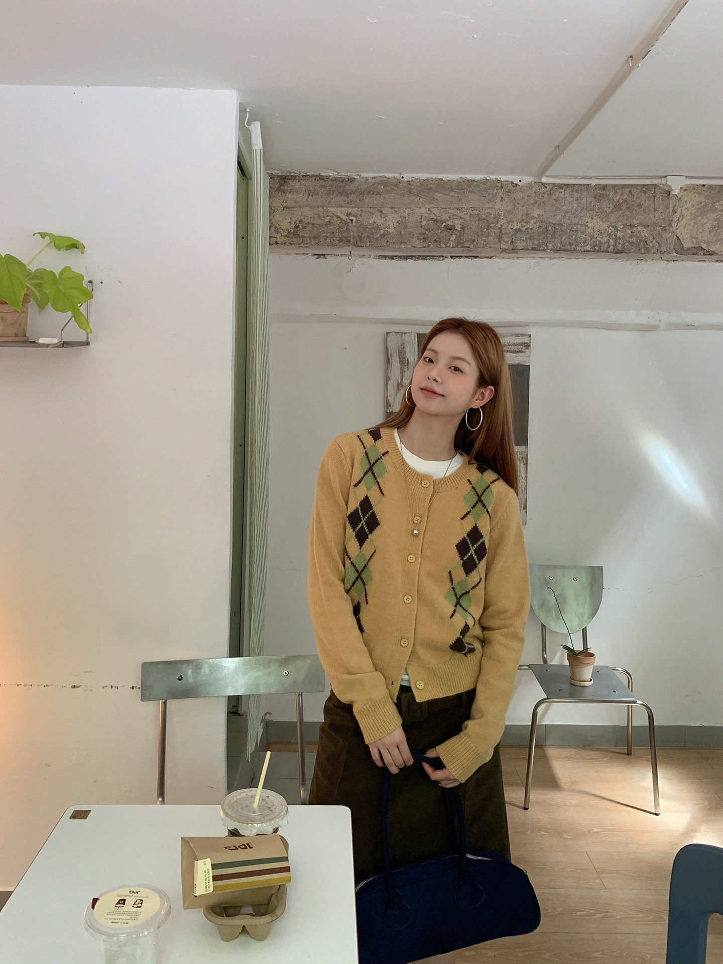 

Желтый вязаный открытый кардиган, женский длинный осенний модный корейский свитер с ромбовидным узором Jaet G Sle для поездок на работу...