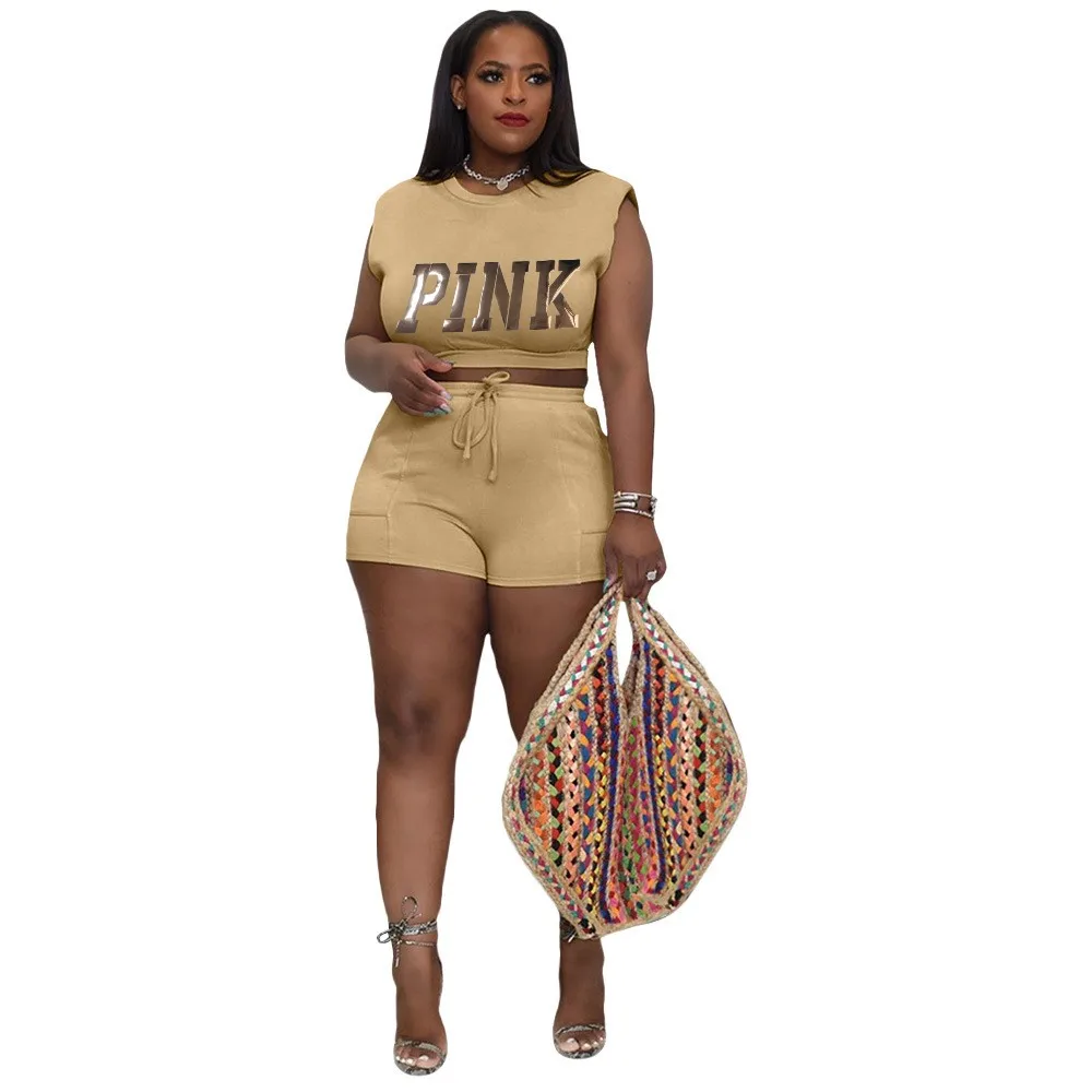 WSFEC L-5XL Summer 2023 Plus Size Matching Sets Women Clothing Sleeveless Casual Sport Shorts Suits Two Piece Set Female Outfits