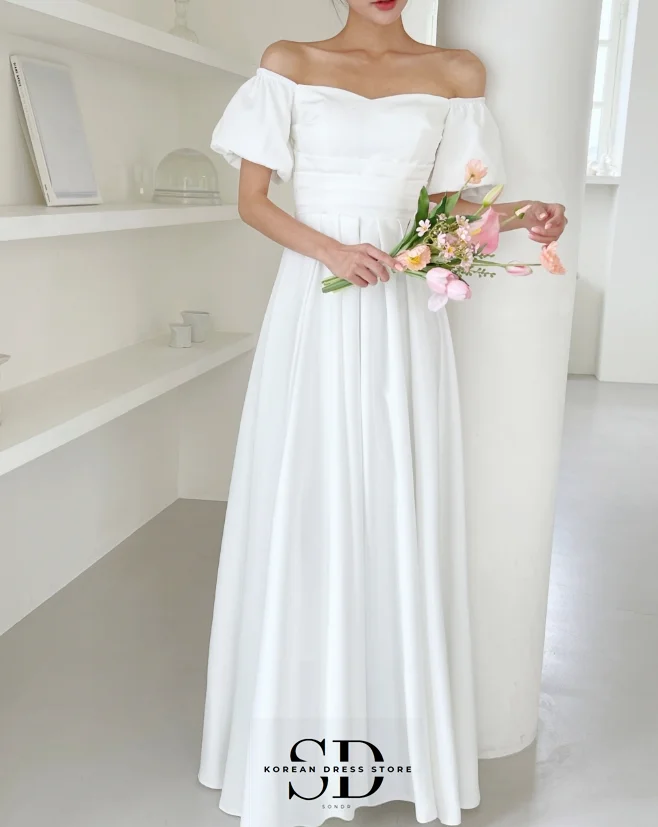 Sondr ง่ายปิดไหล่ชุดแต่งงานเกาหลีรัดตัวกลับเจ้าสาวจัดงานแต่งงานชุดที่กําหนดเองกลางแจ้ง Snap Dress
