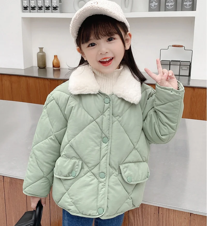 New Winter Kids Warm Cotton Jackets Rabbit Fur Collar Coats Baby Short Quilted Jacket Children Clothes Girls Boy Thick Outerwear