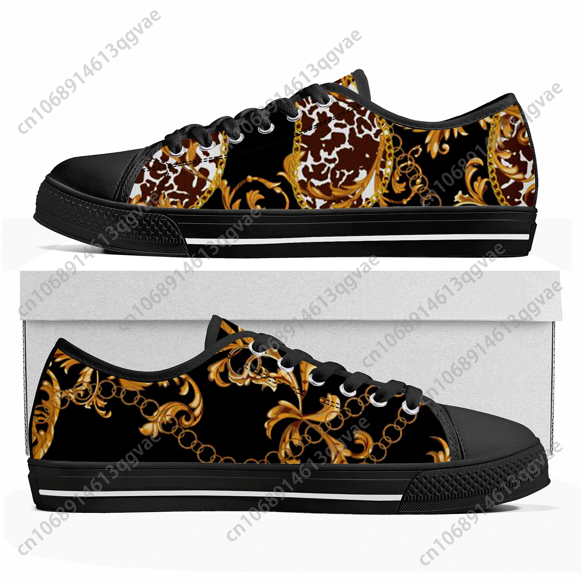 Catena di pizzo leopardo dorato Low Top Sneakers di alta qualità uomo donna adolescente scarpe su misura Sneaker di tela scarpe Casual da coppia