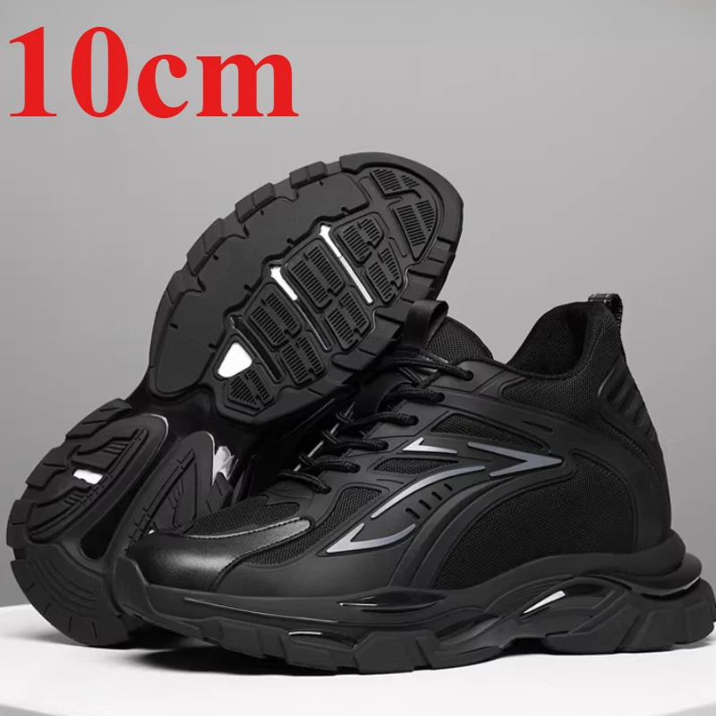 Fashion Daddy Shoes Leather Mesh 8cm Casual Sneakers Men's Thick Bottom Height-increasing Shoe Comfortable Sports Elevated Shoes