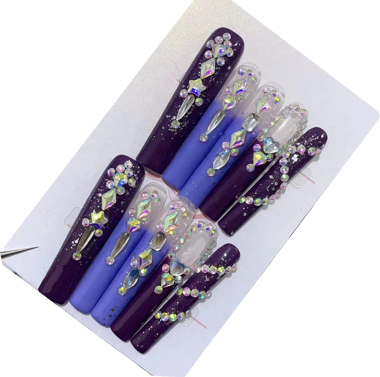 Midnight Purple Meteor European-American Style Handmade Press On Nails,Reusable High-Quality Luxurious Extend Whitening.UB010