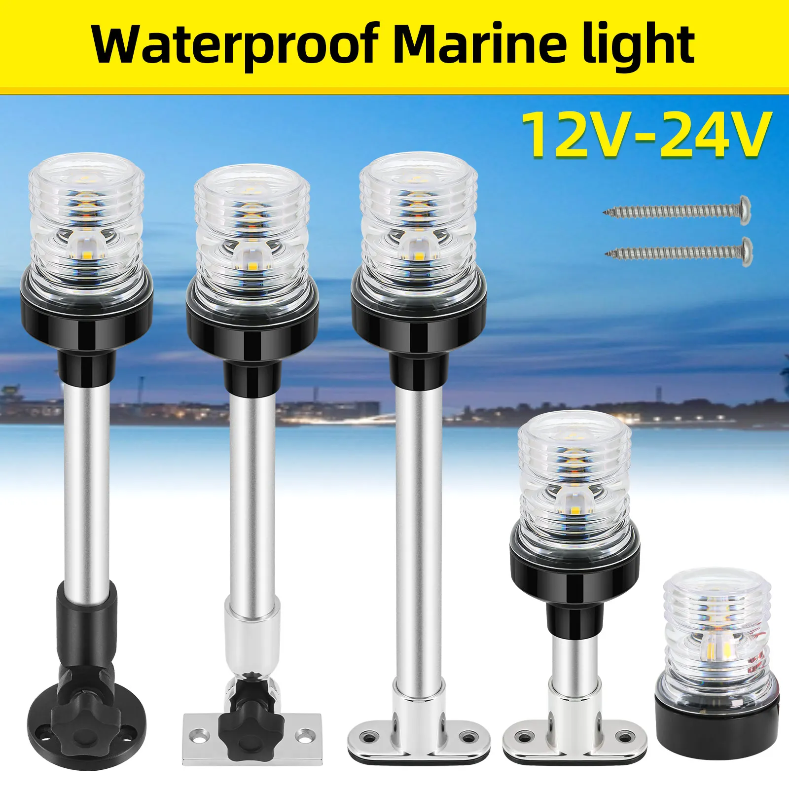 Fold Down LED Boat Navigation Light 360 Degree 6/12/22inch Sailing Signal Light Anchor Light  For Yacht Marine Boat 12V 24V