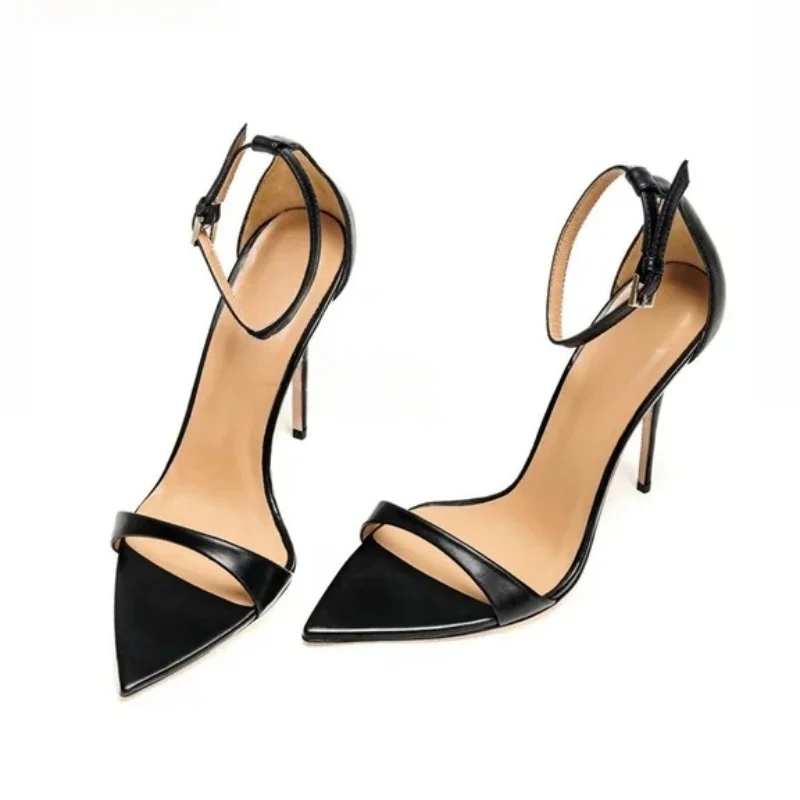 

European and American pointed toe exposed high-heeled Roman strap banquet bag with buckle strap fashion sandals in large size