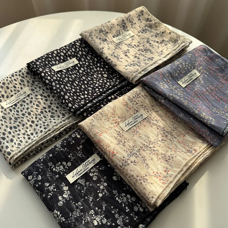 

Cotton Linen Reversible Print Bandana Scarf for Women Solid Color Soft Breathable Skin Friendly Neck Wrap Vintage Headband Daily