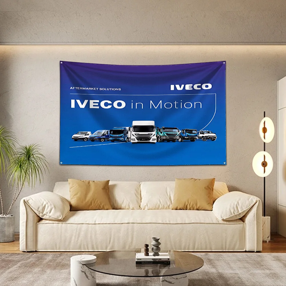 60x90cm  I-IVECOS Trucks Flag Polyester Digital Printing Banner for Garage Wall Art Out Door Decoration