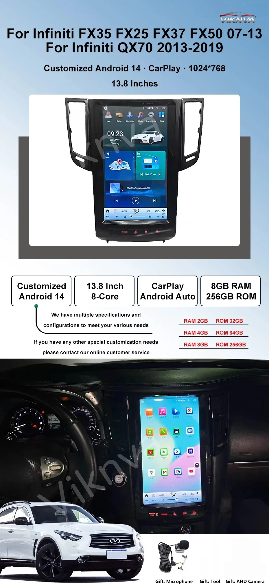 

Android 14 Car Radio For Infiniti FX FX25 FX35 FX37 QX70 2009 2010 2011 2012 2013 2014 2015 2016 GPS 5G Carplay Stereo Head Unit