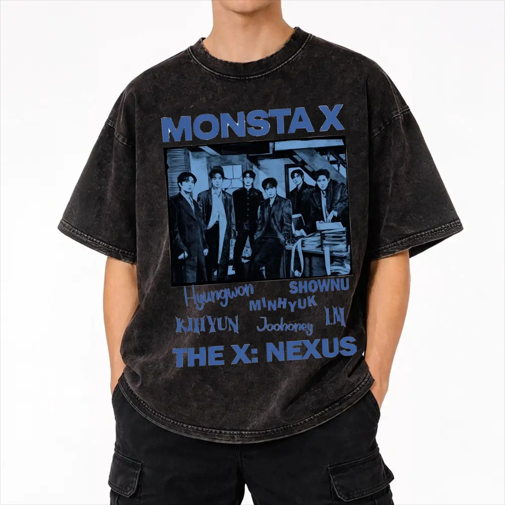 Monsta X the X Nexus North America World Tour Accessories Washed T Shirts for Men Women Streetwear Hip Hop T-Shirt