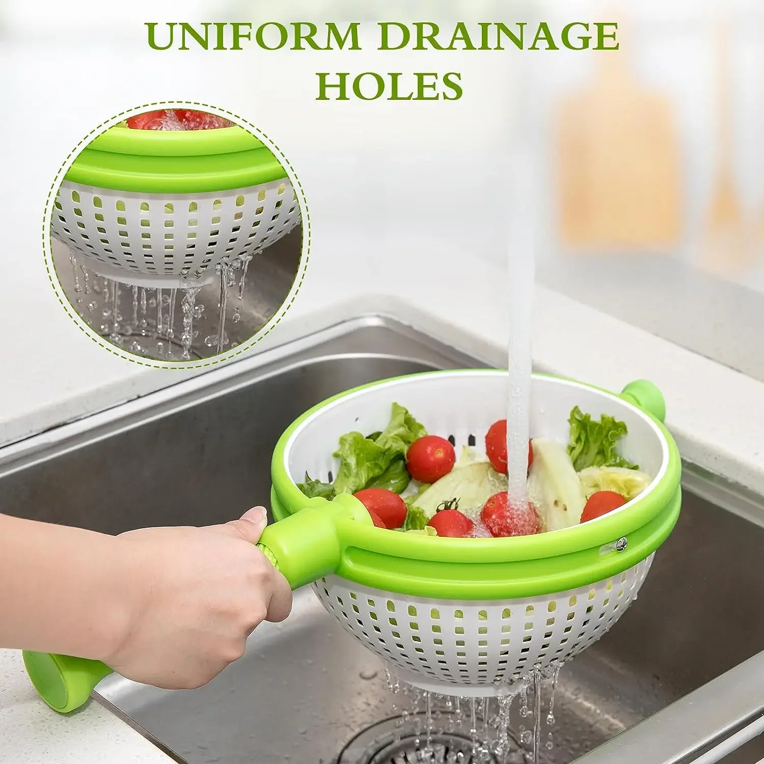 

Folding Drainer Basket Fruit & Vegetable Centrifuge Salad Spinner with Collapsible Handle Kitchen Useful Things