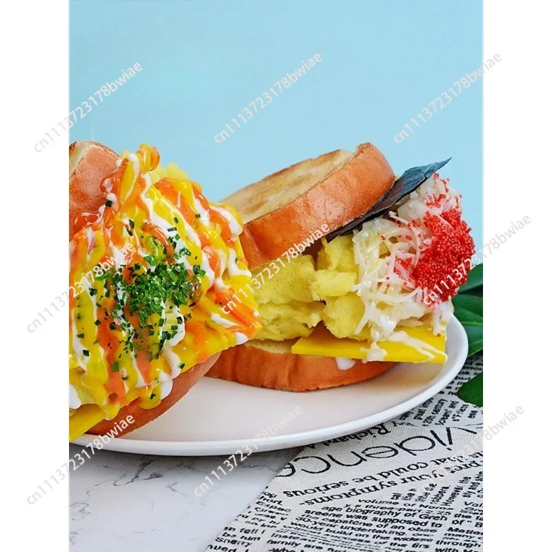 Artificial scrambled egg toast model bread bacon fried egg sandwich thick egg grilled window display props