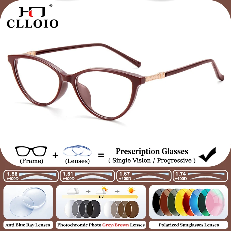 

CLLOIO Women Fashion Versatile Small Cat Eye Prescription Glasses 4mm Wide Edge Can Be Customized High Myopia Reading Eyeglasses