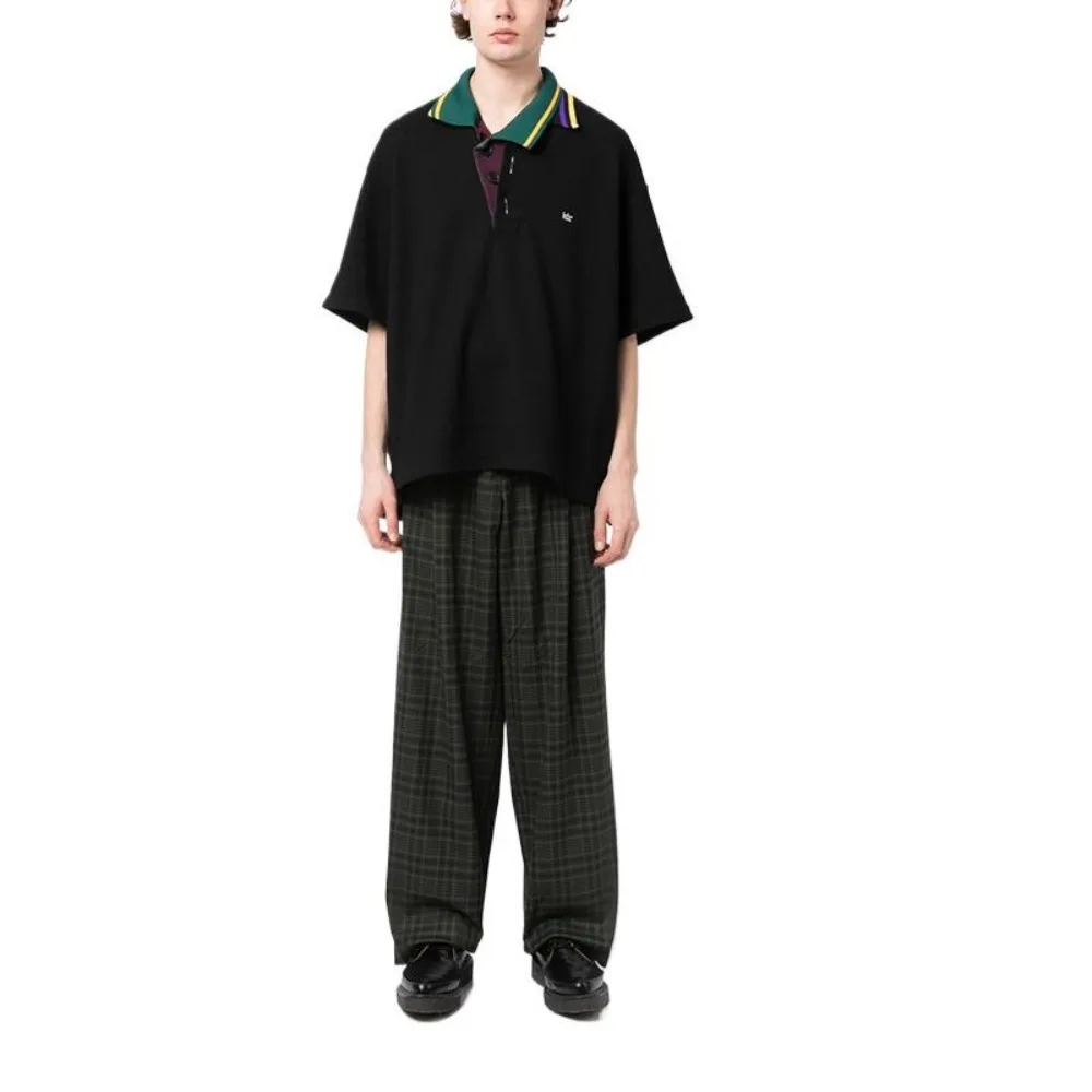 Japanese Niche Fashion KOLOR Asymmetric Layered Lapel Loose-fit T-shirt Black and Purple Tops