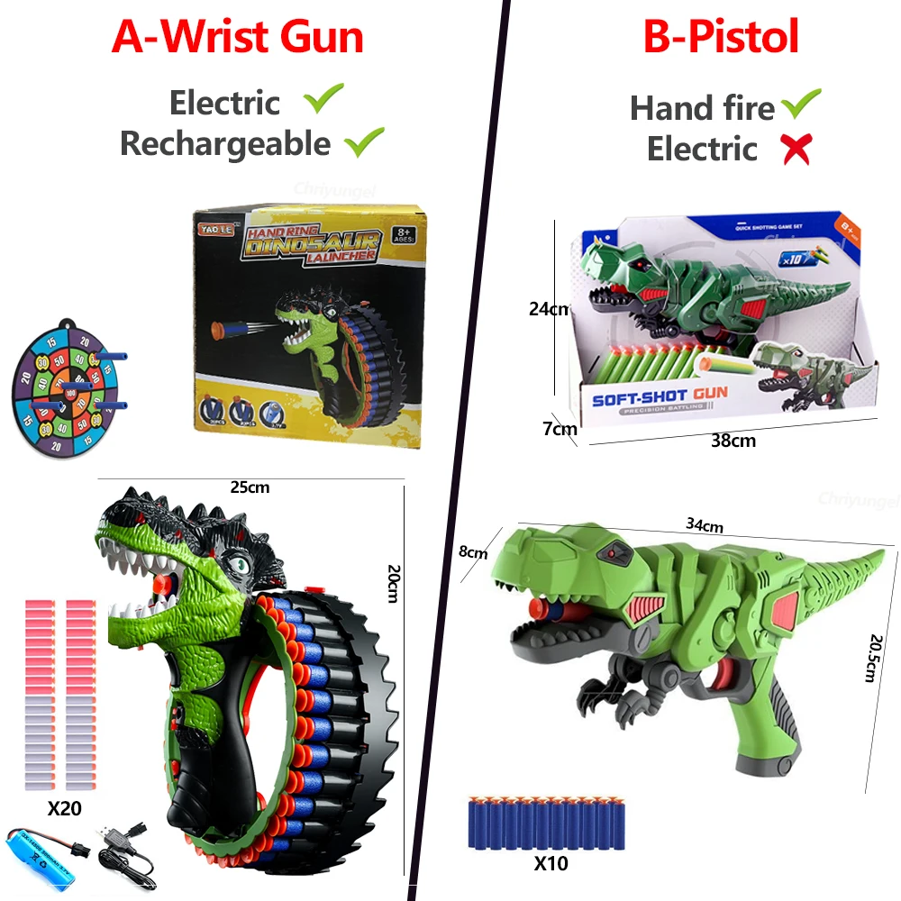 Soft Bullet Gun Toy Kids Spinning Dinosaur Wrist Gun Boys Toys Electric Burst Pistol Parent-child Blaster Shooting Game