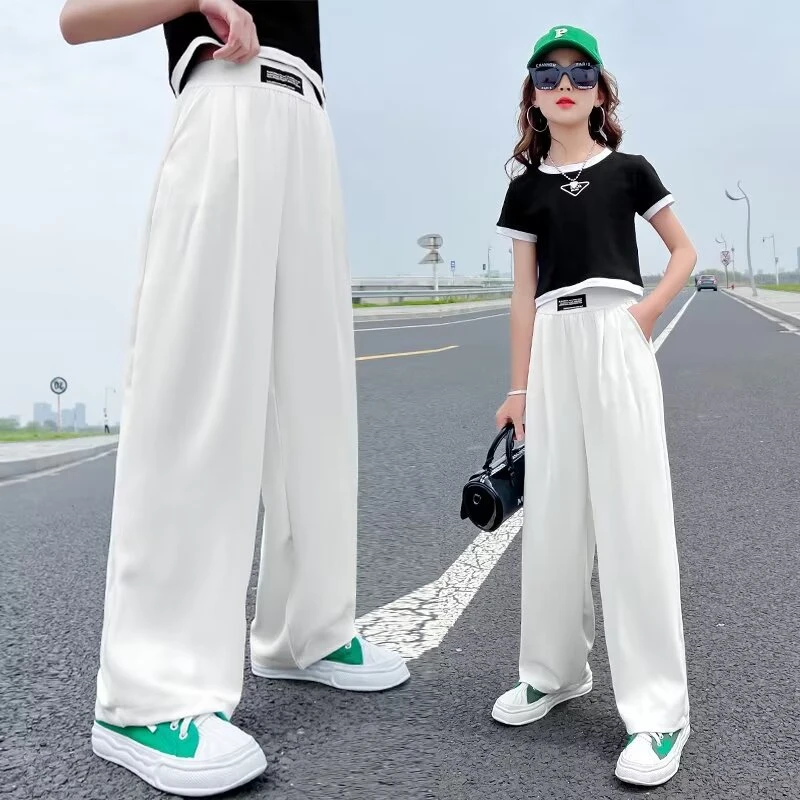 

Children's Wide-leg Pants for Girls' Ice Silk Overalls Anti-mosquito Pants Kids Sports Style Clothing To Wear Outside 2024 New