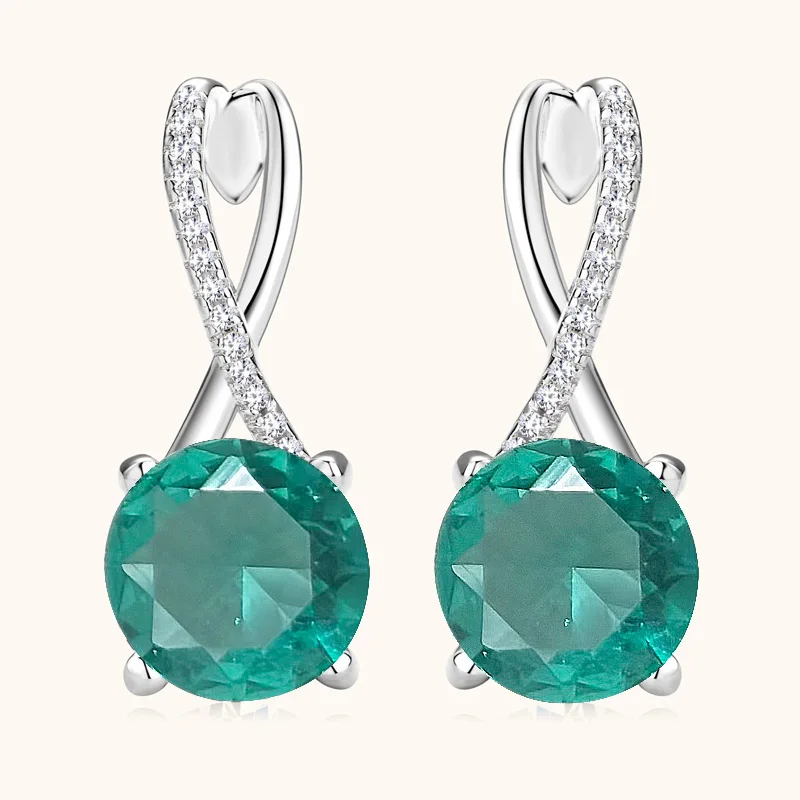 

Foydjew 2024 New Trend Paraiba Green Zircon Stud Earrings For Women Fashion Silver Color Geometric Earring