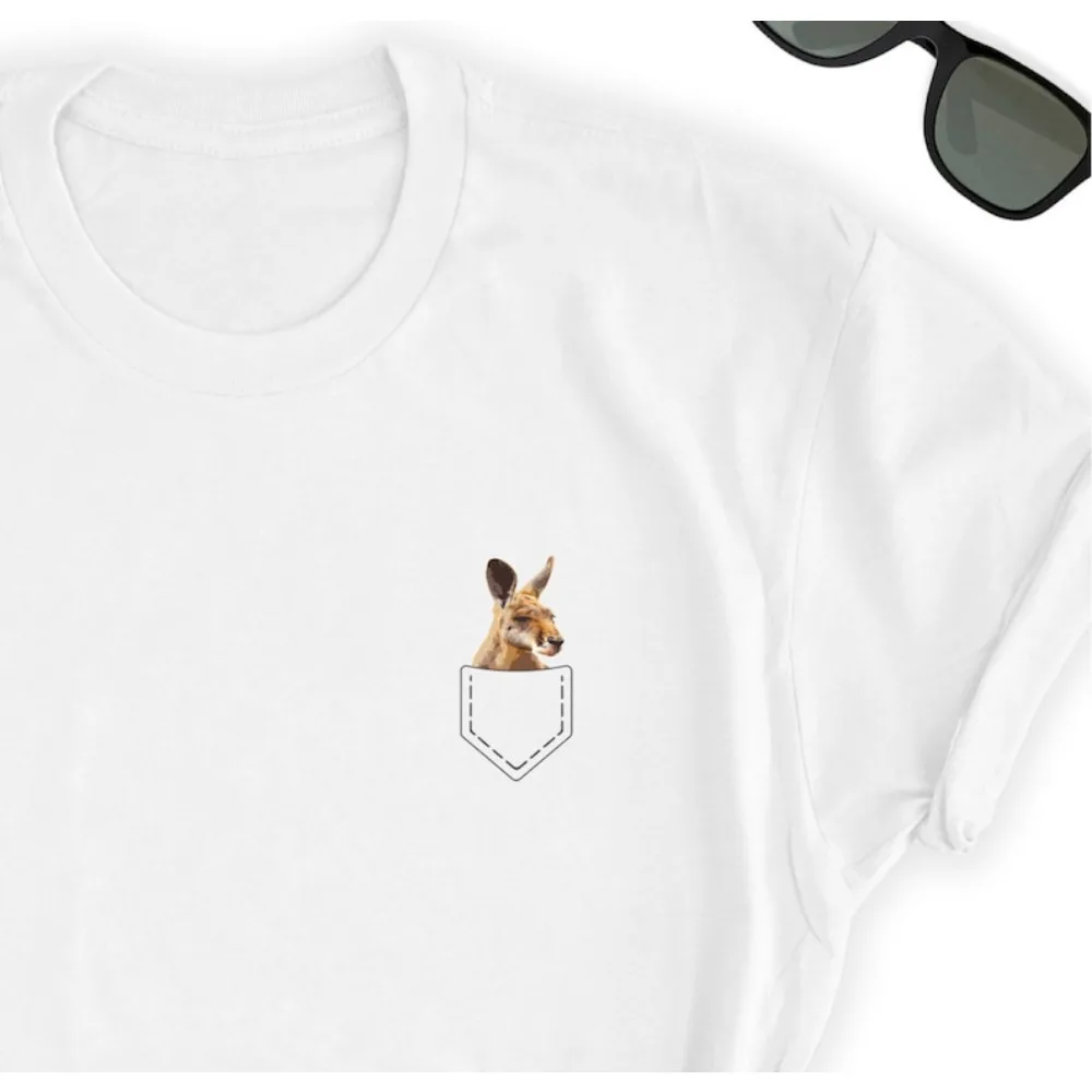 

Funny Cute Kangaroo Pocket Shirt Australian Commemorative Tee Tops Men Women Fashion Summer Casual Crewneck Cotton Short Sleeve