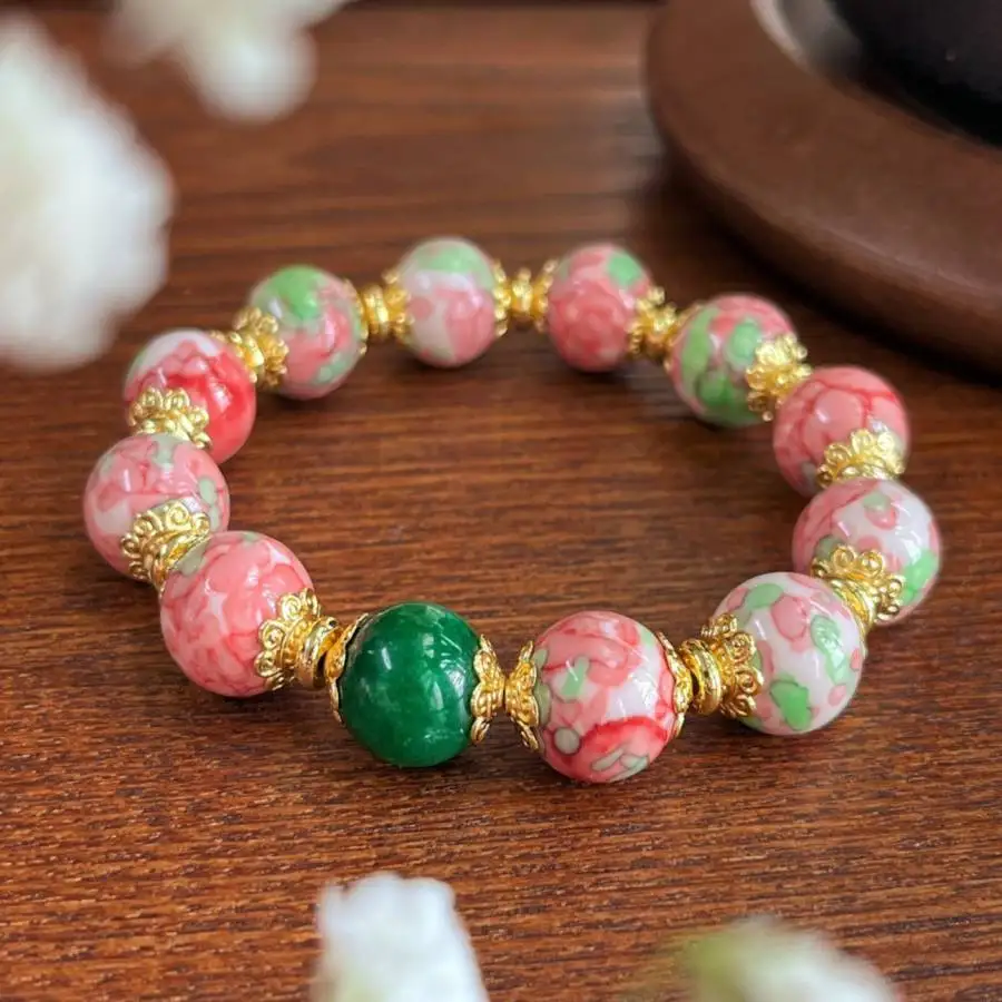 

16MM Handmade emerald beads bracelet,men's cuff button ,Ramadan prayer bead,women's meditation,holiday gift,daily wear