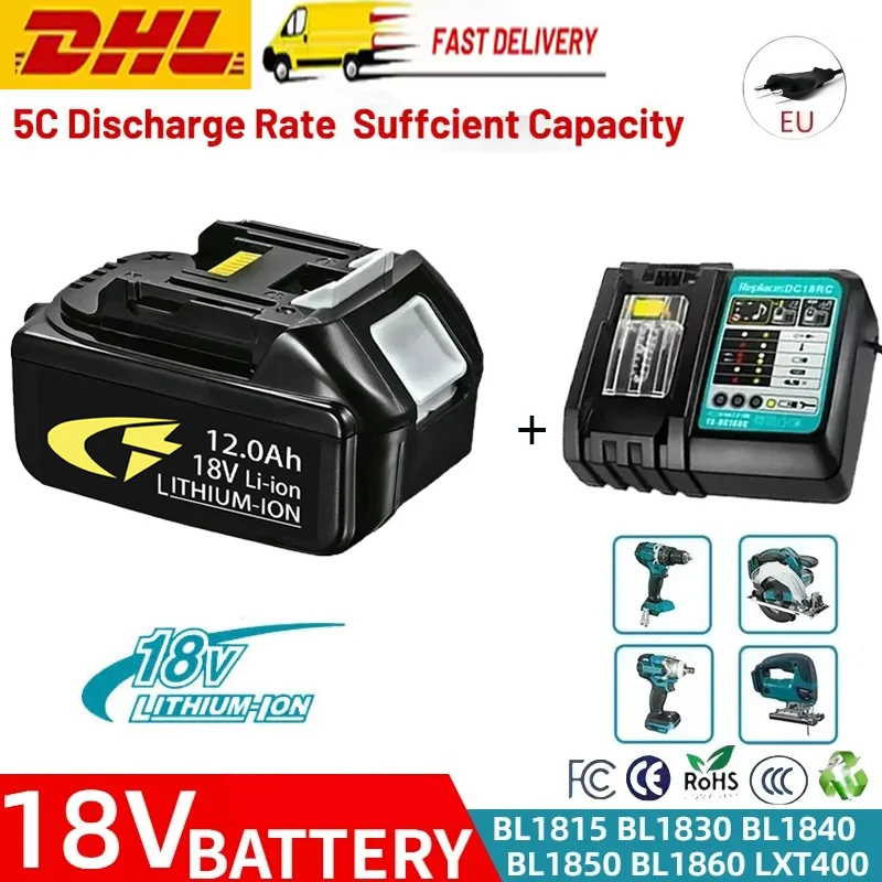 

100% Original Makita 12Ah for Makita 18V Battery BL1830B BL1850B BL1850 BL1840 BL1860 BL1815 Replacement Lithium Battery