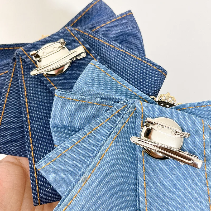 Vintage British Elegant Denim Bow Brooch Pear Crystal Badge British Style Shirt Pins Jewelry Brooches for Women Accessories