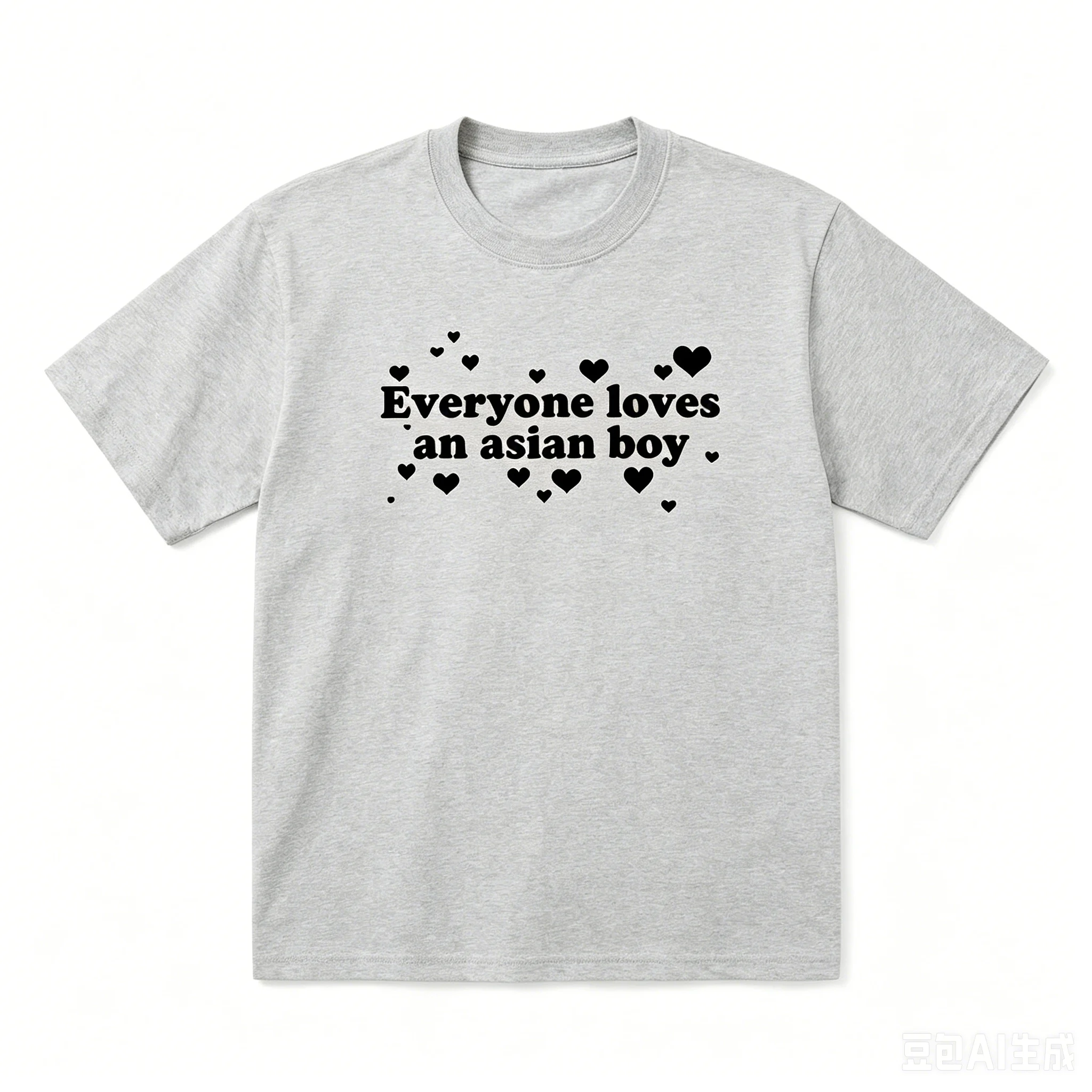 Camiseta con estampado de corazones para hombre, camiseta informal roja con humor, "Todo el mundo ama a un chico asiático"