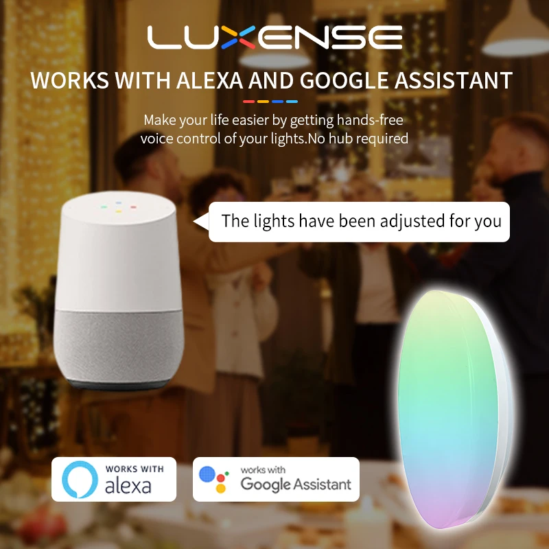 Luxense LED Smart Ceiling Lamp CCT RGB Dimmable Tuya APP Light Fixture with Alexa Google Home Bedroom Living Room Ambient Light