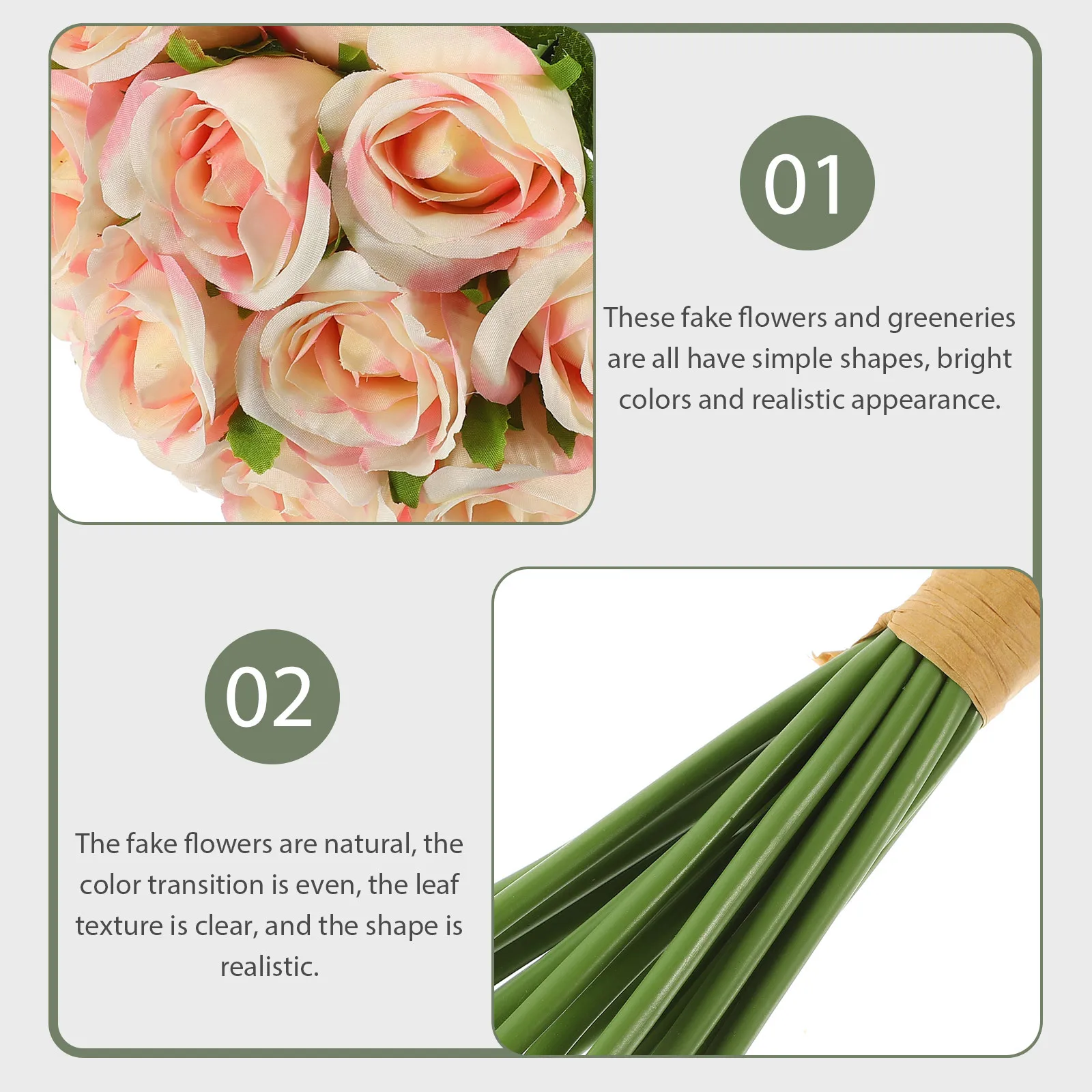 

18pcs Simulated Rose Bouquet Artificial Flowers For Home Office Decor Pink Roses Faux Flower Arrangement Decorative Fake Rose