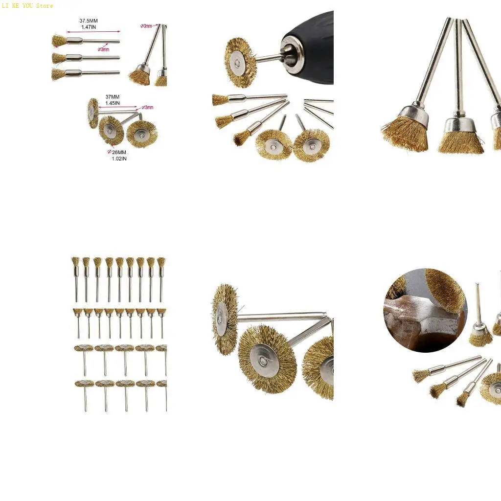 W3JE 30PCS Copper Wire Brushes Set Pen Brush Bowl Brush For 1/8-Inch (0.3CM) Chuck Hand Drill Bit Pressure And Forward Tools