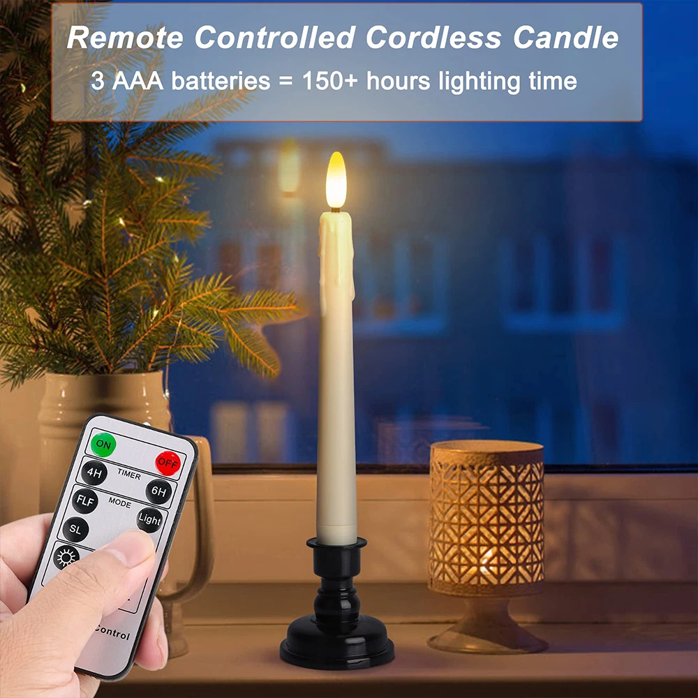 FPOO Led Electronic Candles Flashing Flame Warm Lamp Light Tall Candle With Battery Timer Remote For Home Decoration Christmas