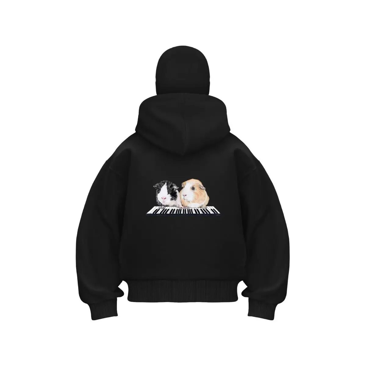 Guinea Pig Piano humor cute art Men's Balaclava Zip Hoodie Warm Winter Outdoor Casual Sweatshirt