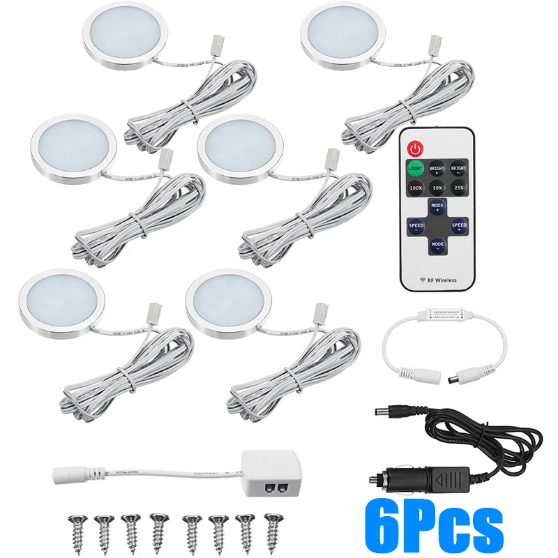 

6Pcs LED Cabinet Spot Light 2.5W With 12V Power Adapter Indoor Lighting For RV Kitchen Cabinet Caravan Wardrobe Lamp Decor