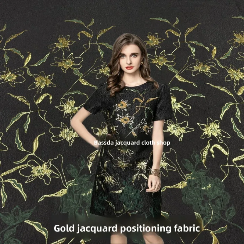 

Металлическая проволока, черная жаккардовая ткань с темным рисунком, весенне-летнее платье, женская одежда, позиционирующие ткани для шитья своими руками, ткань