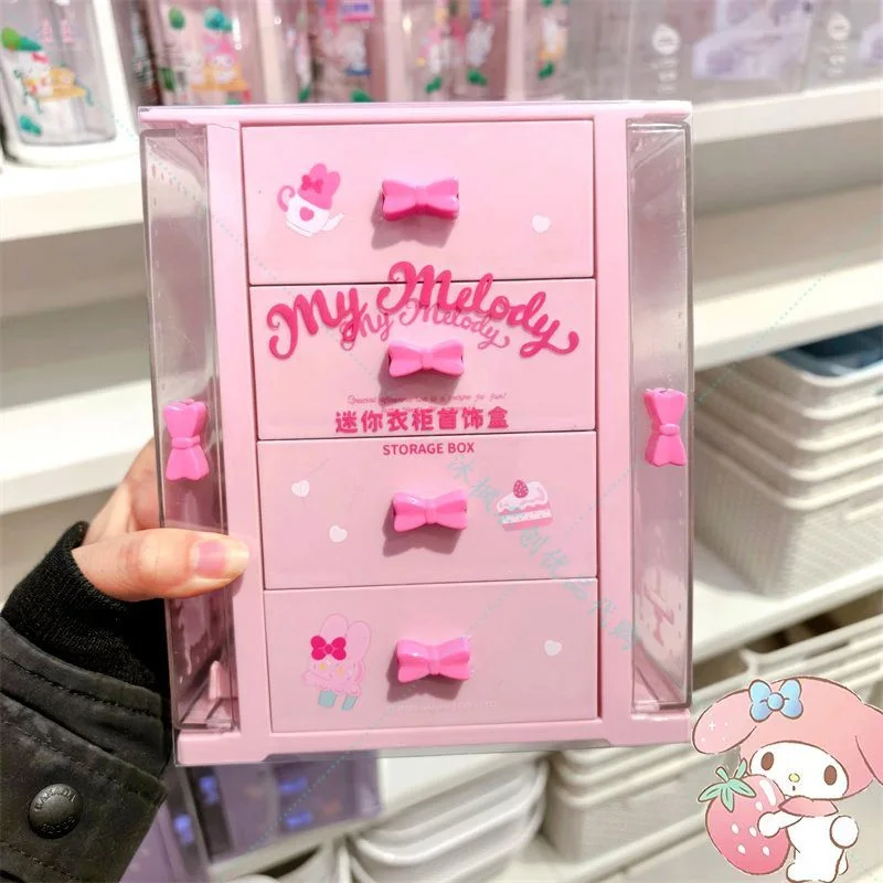 Kawaii Sanrio 4-laden bureau opbergkast My Melody sieraden organizer doos plastic cosmetica kleine accessoires lade