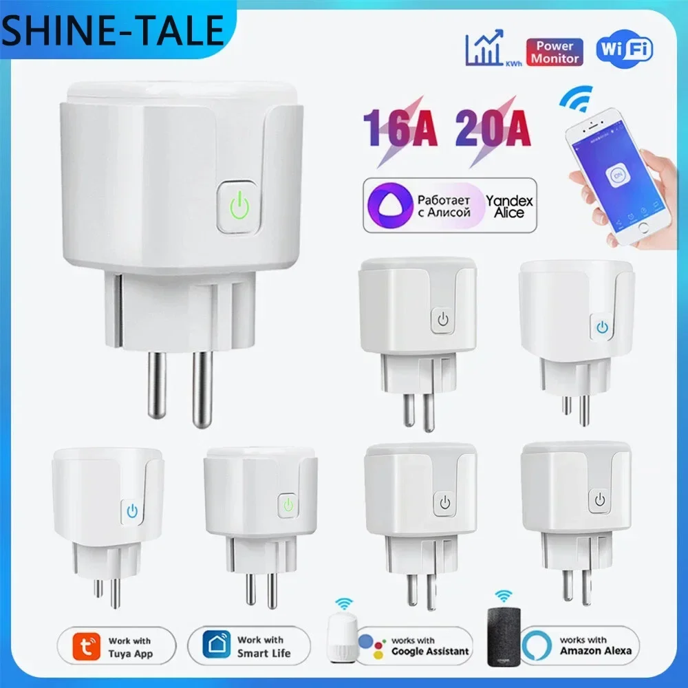 Tuya Smart WiFi Plug Socket EU Outlet 16A/20A with Power Monitor Timer Voice Control Alexa Google Home Smart Life Yandex Alice
