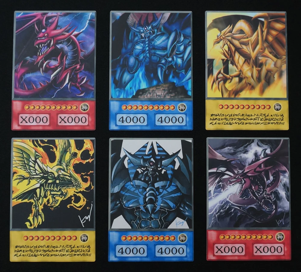 24pcs/set Yugioh Anime Style 3 Egyptian Gods Orica Different Artwork Ra Slifer Obelisk Non-Official Game Collection Paper Cards