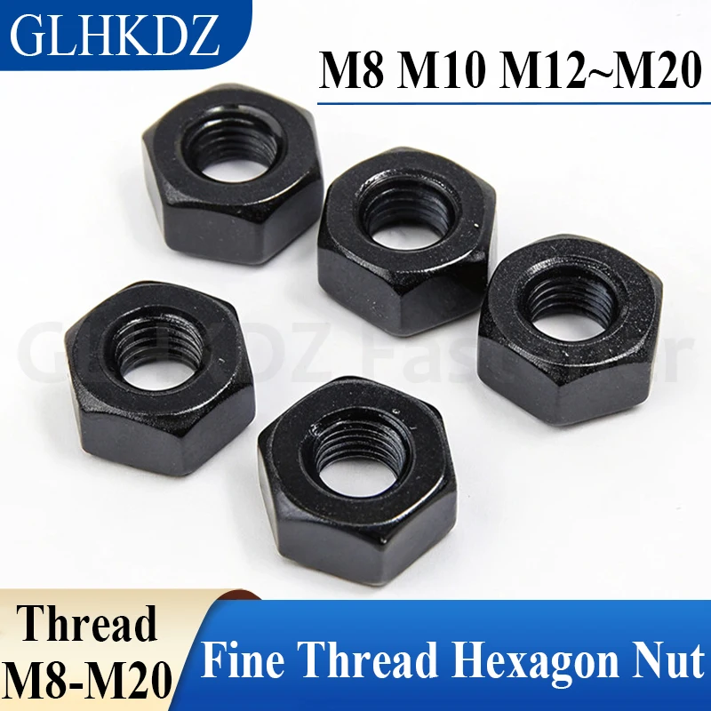 

M8-M20 Grade 8 Black Carbon Steel Fine Thread Hex Nut Fine Tooth Hexagon Nut High Strength Hex Hexagon Nut - Support Wholesale